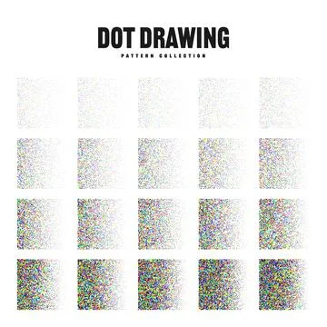 Square shaped dotted objects, vintage stipple elements. Stippling, dotwork Stock Illustration