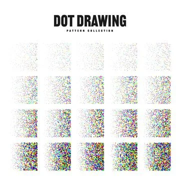 Square shaped dotted objects, vintage stipple elements. Stippling, dotwork Stock Illustration