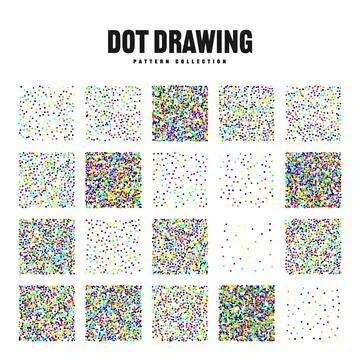Square shaped dotted objects, vintage stipple elements. Stippling, dotwork Illustrazione stock