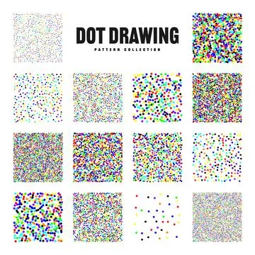 Square shaped dotted objects, vintage stipple elements. Stippling, dotwork Stock Illustration