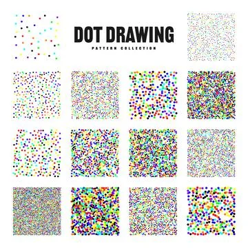 Square shaped dotted objects, vintage stipple elements. Stippling, dotwork Stock Illustration