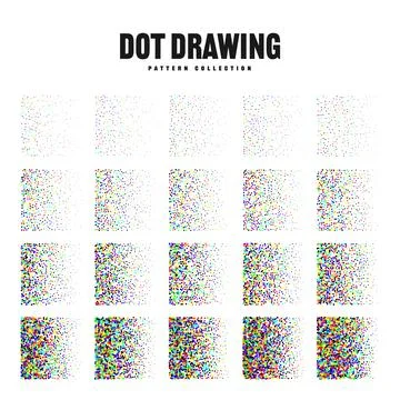 Square shaped dotted objects, vintage stipple elements. Stippling, dotwork Stock Illustration