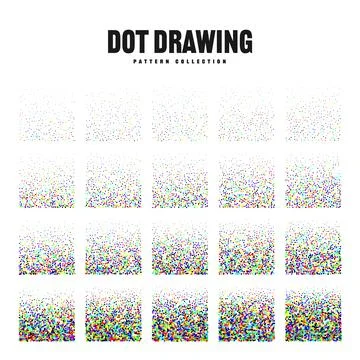 Square shaped dotted objects, vintage stipple elements. Stippling, dotwork Illustrazione stock