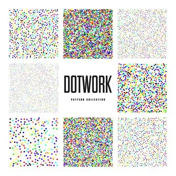 Square shaped dotted objects, vintage stipple elements. Stippling, dotwork Stock Illustration