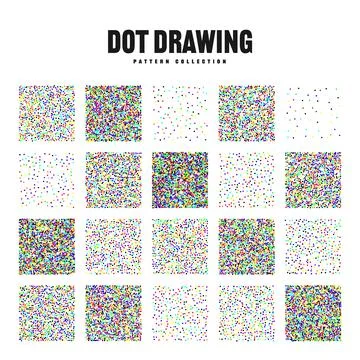 Square shaped dotted objects, vintage stipple elements. Stippling, dotwork Stock Illustration