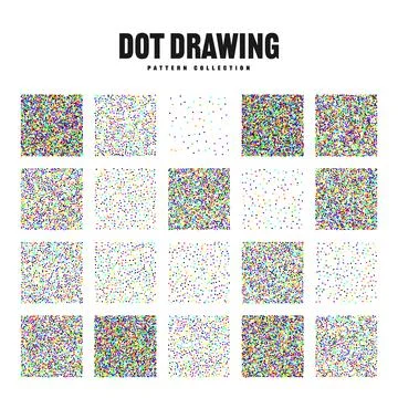 Square shaped dotted objects, vintage stipple elements. Stippling, dotwork 库存插图