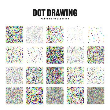 Square shaped dotted objects, vintage stipple elements. Stippling, dotwork 库存插图