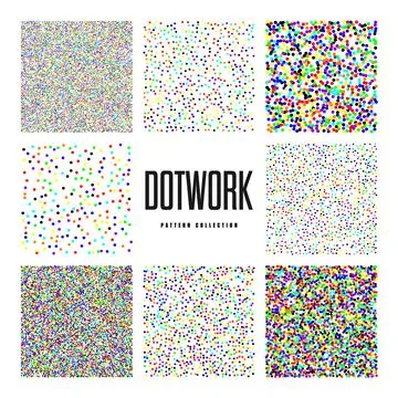 Square shaped dotted objects, vintage stipple elements. Stippling, dotwork Stock Illustration