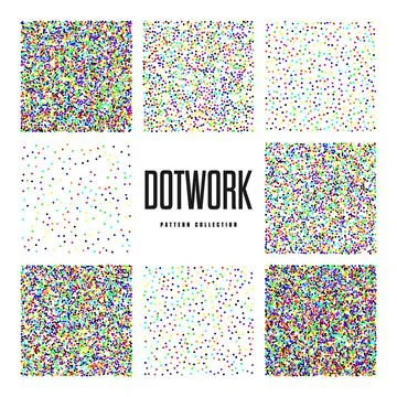 Square shaped dotted objects, vintage stipple elements. Stippling, dotwork 스톡 일러스트