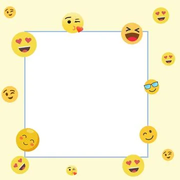 Square shaped frame yellow background surrounded by different smileys emoti.. Stock Illustration