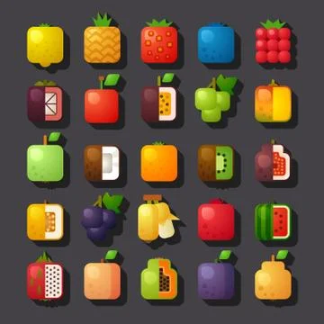 Square shaped fruit icon set Stock Illustration