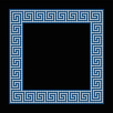 Square shaped meander mosaic, frame in blue and white Illustrazione stock