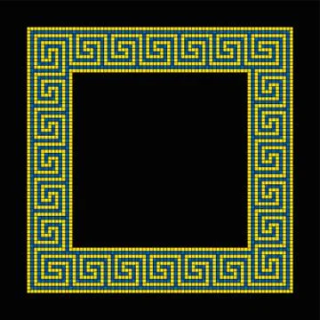 Square shaped meander mosaic, frame in yellow and blue Stock Illustration