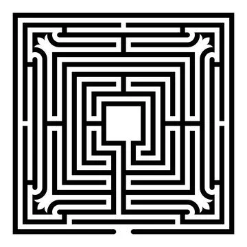 Square shaped medieval maze, a typical labyrinth for gardens of castles Stock Illustration