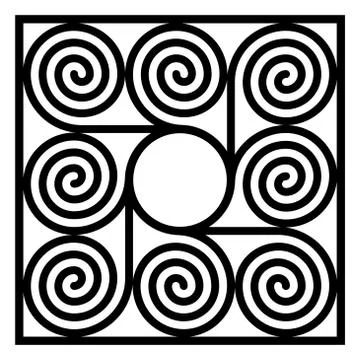 Square shaped tile made of eight spirals around a circle Stock Illustration