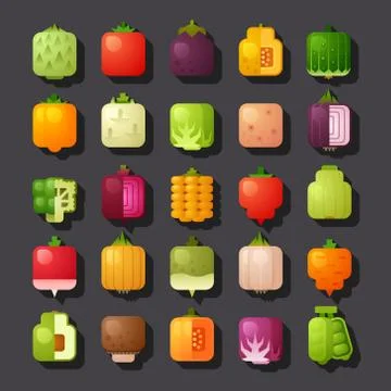 Square shaped vegetables icon set Stock Illustration