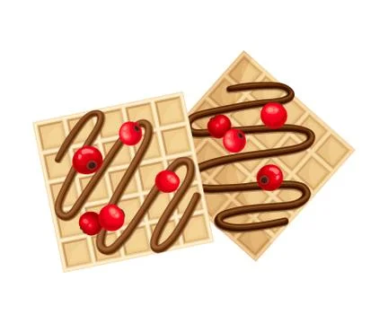 Square Shaped Waffle with Textured Surface and Chocolate Topping with Cranberry Illustrazione stock