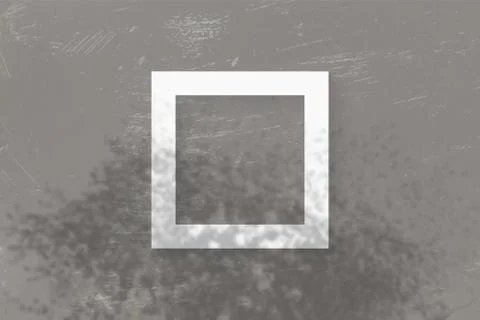 The square sheet of white textured paper on the grey wall background. Mockup  Illustrazione stock