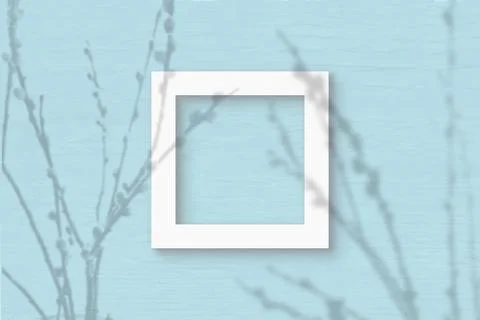 The square sheet of white textured paper on the blue wall background. Mockup  Stock Illustration
