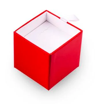 Square shiny red gift box isolated on white Stock Photos