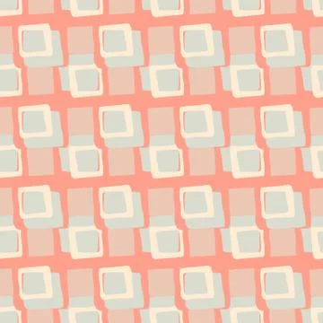 Square silhouettes seamless pattern. Pastel palette artwork with blue and whi Stock Illustration