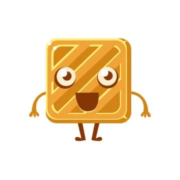 Square Simple Butter Biscuit, Sweet Dessert Pastry Childish Cartoon Character Illustrazione stock