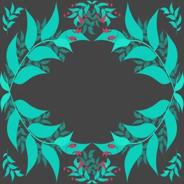 Square simple pattern, frame,. Background folklore natural floral dark gray w Stock Illustration