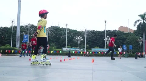 The square skating children, in China Stock Footage 42994847