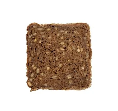 Square slice of dark brown bread with seeds and grain isolated on white Stock Photos