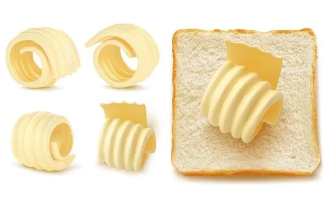 Square slices of bread with butter curl Stock Illustration