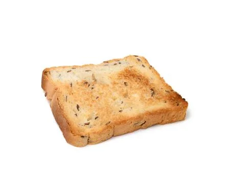 Square slices of bread made from white wheat flour toasted in toaster, top vi 写真素材