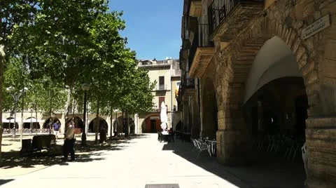 Square in Small Town in Spain 01 Catalonia Stock Footage 11495343