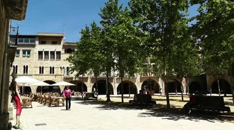 Square in Small Town in Spain 04 Catalonia Stock-Footage 11496214