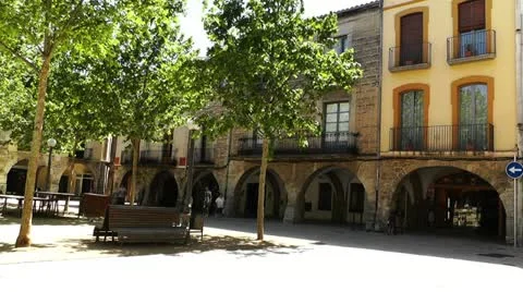 Square in Small Town in Spain 05 Catalonia Stock Footage 11496222