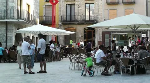 Square in Small Town in Spain 07 Catalonia Stock Footage 11495595