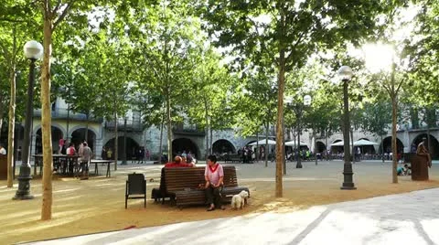 Square in Small Town in Spain 10 Catalonia Stock Footage 11495729