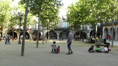 Square in Small Town in Spain 12 Catalonia Stock Footage 11496382