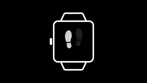 Square Smartwatch Displaying Gray Footprints on Black Background Stock Footage 306586696