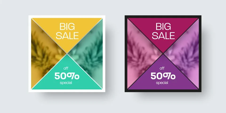 Square social media post presentation with triangular design, in yellow, gree Stock Illustration