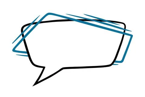 Square speech bubble with blue lines. Outline speech box or frame isolated in Illustrazione stock