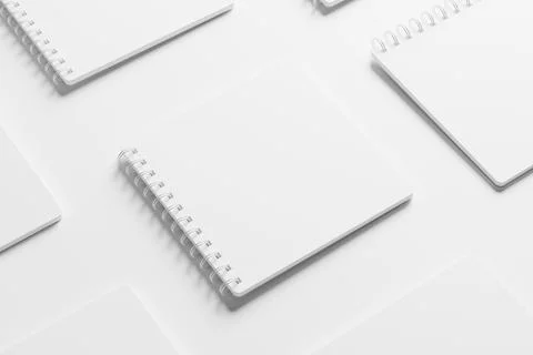 Square Spiral Notebook 3D Rendering White Blank Mockup Stock Illustration