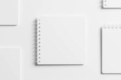 Square Spiral Notebook 3D Rendering White Blank Mockup Stock Illustration