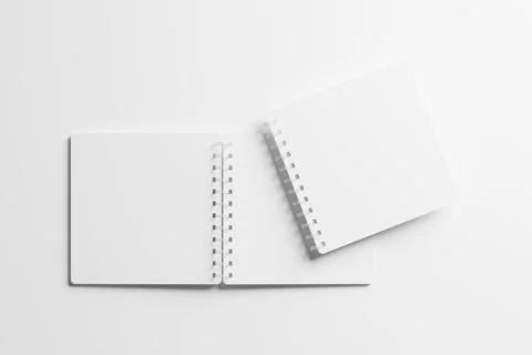 Square Spiral Notebook 3D Rendering White Blank Mockup Stock Illustration