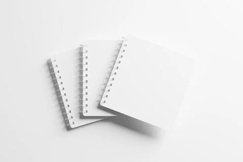 Square Spiral Notebook 3D Rendering White Blank Mockup Stock Illustration
