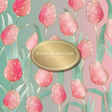 Square spring floral background with pink tulips. Stock Illustration
