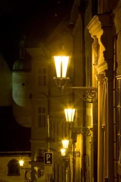 Square of St. Trinity at night, Banska Stiavnica, Slovakia Foto stock
