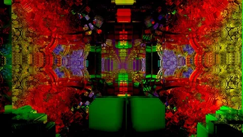 Square stained glass windows. Rainbow palette. 3D fractals. Stock-Footage 129804241
