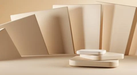 Square step podium with rounded corners on background abstract geometric beige Illustrazione stock