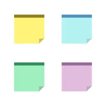 Square sticky notes with shadow curved edge flat style isolated Stock Illustration