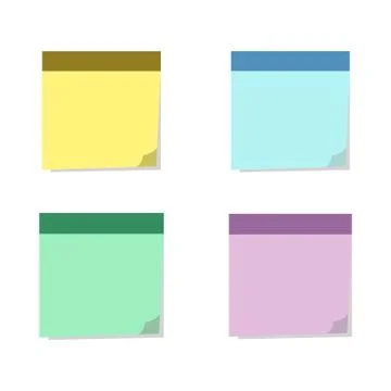 Square sticky notes with shadow curved edge in flat style isolated Illustrazione stock
